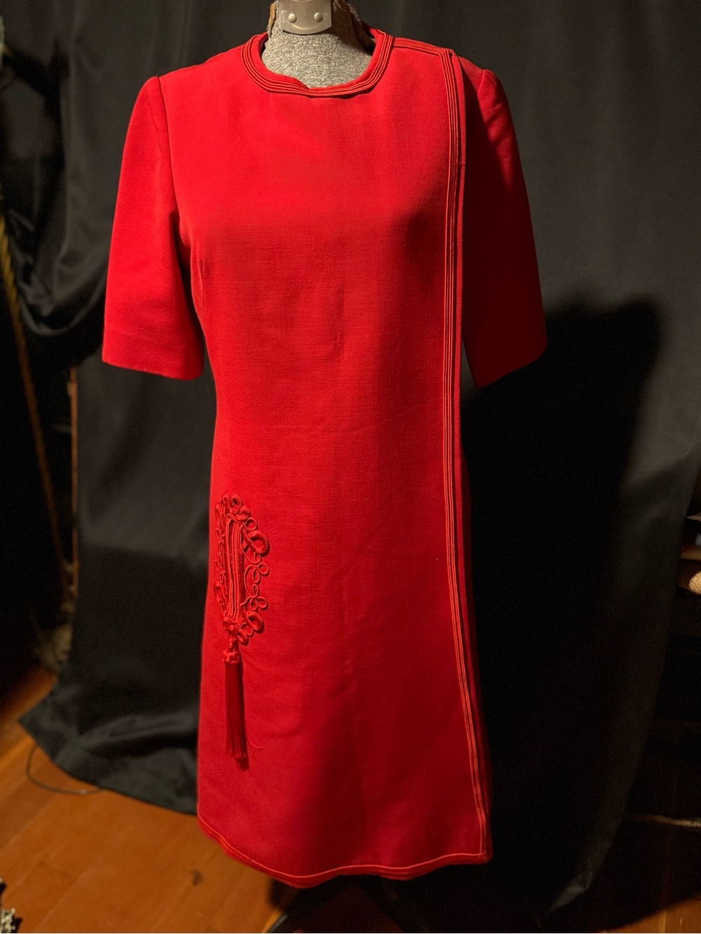 Vintage Red Short Sleeve Shift Dress by Harry Algo Paris